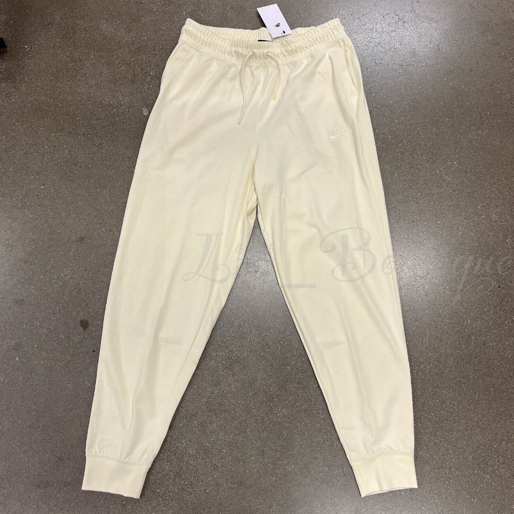 NWT Nike DN4945-113 Women Sportswear Tape Jogger Pants Cotton CreamYellow Size L